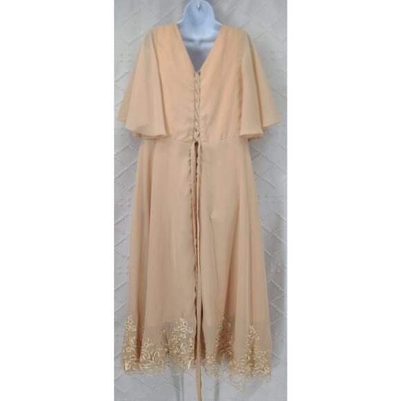 Formal Lace Applique chiffon v neck flutter sleeve Formal Dress Size 18 wedding - Picture 4 of 13